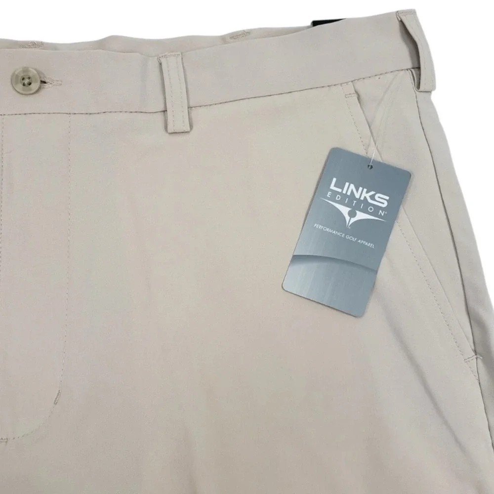 Links Edition Mens Performance Golf‎ Shorts Khaki Flat Front Size 36 MSRP $65